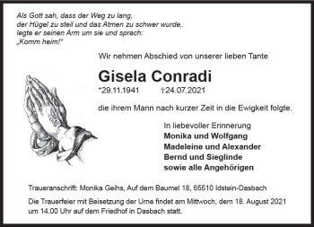 Traueranzeige von Gisela Conradi von vrm-trauer