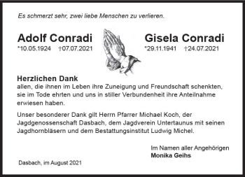 Traueranzeige von Gisela Conradi von vrm-trauer