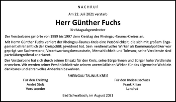 Traueranzeige von Günther Fuchs von vrm-trauer