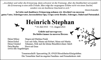 Traueranzeige von Heinrich Stephan von vrm-trauer