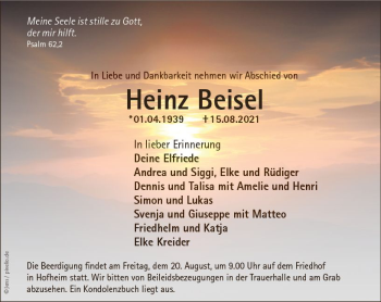 Traueranzeige von Heinz Beisel von vrm-trauer