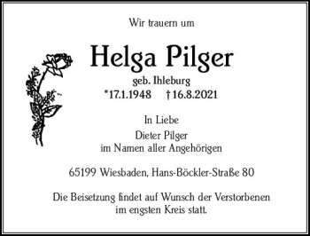 Traueranzeige von Helga Pilger von vrm-trauer