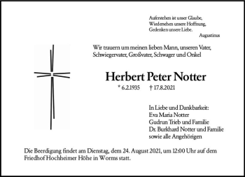 Traueranzeige von Herbert Peter Notter von vrm-trauer