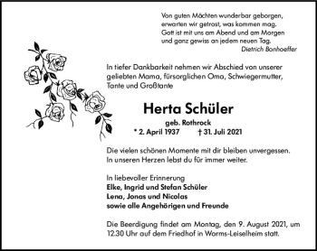 Traueranzeige von Herta Schüler von vrm-trauer