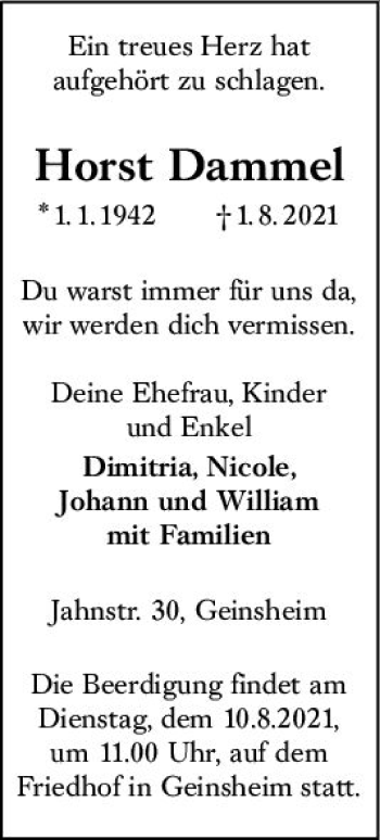 Traueranzeige von Horst Dammel von vrm-trauer