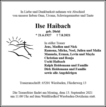 Traueranzeige von Ilse Haibach von vrm-trauer