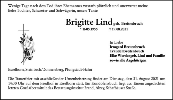 Traueranzeige von Irmgard Lind von vrm-trauer
