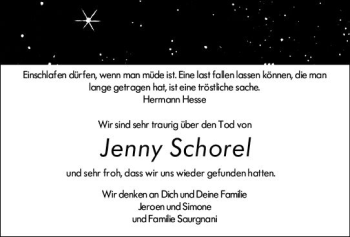 Traueranzeige von Jenny Schorel von vrm-trauer