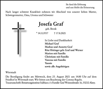 Traueranzeige von Josefa Graf von vrm-trauer