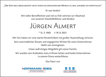 Traueranzeige von Jürgen Almert von vrm-trauer