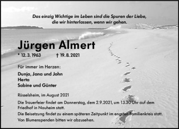 Traueranzeige von Jürgen Almert von vrm-trauer