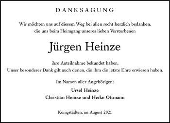 Traueranzeige von Jürgen Heinze von vrm-trauer