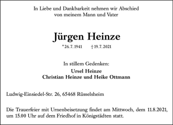 Traueranzeige von Jürgen Heinze von vrm-trauer