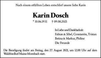 Traueranzeige von Karin Dosch von vrm-trauer