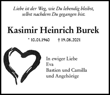 Traueranzeige von Kasimir Heinrich Burek von vrm-trauer