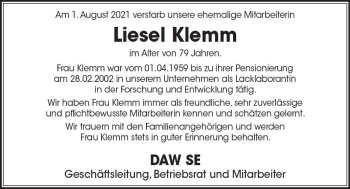 Traueranzeige von Liesel Klemm von vrm-trauer