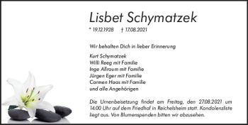 Traueranzeige von Lisbet Schymatzek von vrm-trauer