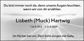 Traueranzeige von Lisbeth Hartwig von vrm-trauer