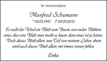 Traueranzeige von Manfred Schumann von vrm-trauer