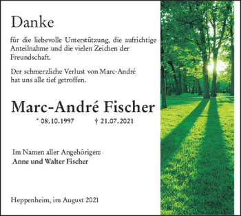 Traueranzeige von Marc-Andre Fischer von vrm-trauer