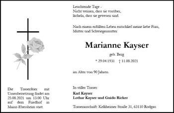 Traueranzeige von Marianne Kayser von vrm-trauer