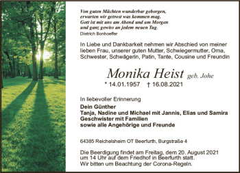 Traueranzeige von Monika Heist von vrm-trauer