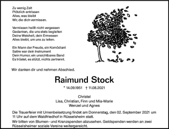Traueranzeige von Raimund Stock von vrm-trauer