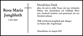 Traueranzeige von Rosa Maria Jungbluth von vrm-trauer