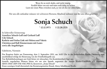 Traueranzeige von Sonja Schuch von vrm-trauer