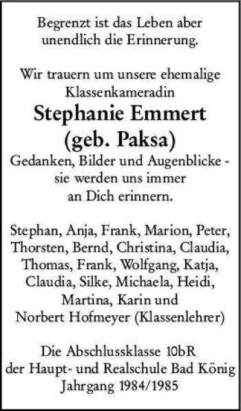 Traueranzeige von Stephanie Emmert von vrm-trauer