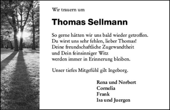 Traueranzeige von Thomas Sellmann von vrm-trauer