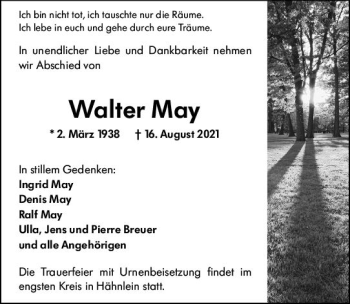 Traueranzeige von Walter May von vrm-trauer