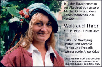 Traueranzeige von Waltraud Thron von vrm-trauer
