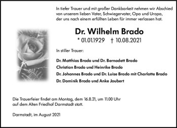 Traueranzeige von Wilhelm Brado von vrm-trauer