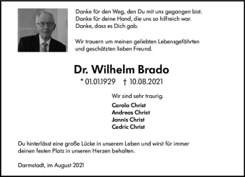 Traueranzeige von Wilhelm Brado von vrm-trauer