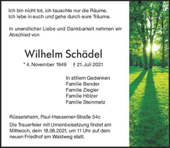 Traueranzeige von Wilhelm Schädel von vrm-trauer