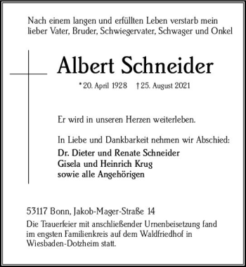 Traueranzeige von Albert Schneider von vrm-trauer
