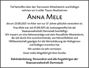 Traueranzeige von Anna Mele von vrm-trauer