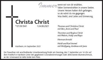 Traueranzeige von Christa Christ von vrm-trauer