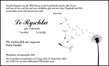 Traueranzeige von Eleonore Ryschka von vrm-trauer