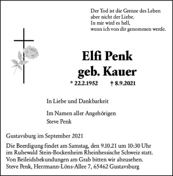 Traueranzeige von Elfi Penk von vrm-trauer