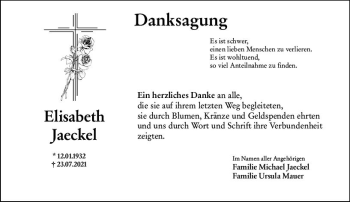 Traueranzeige von Elisabeth Jaeckel von vrm-trauer