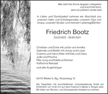 Traueranzeige von Friedrich Bootz von vrm-trauer