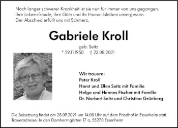 Traueranzeige von Gabriele Kroll von vrm-trauer