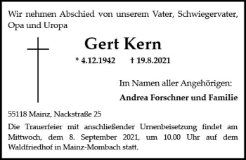Traueranzeige von Gert Kern von vrm-trauer