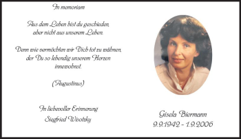 Traueranzeige von Gisela Biermann von vrm-trauer