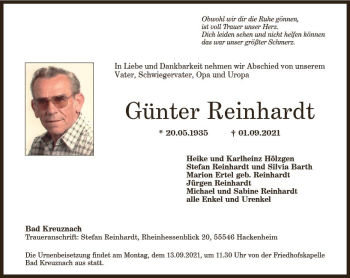 Traueranzeige von Günter Reinhardt von vrm-trauer