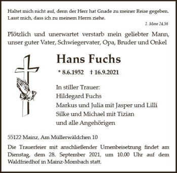 Traueranzeige von Hans Fuchs von vrm-trauer