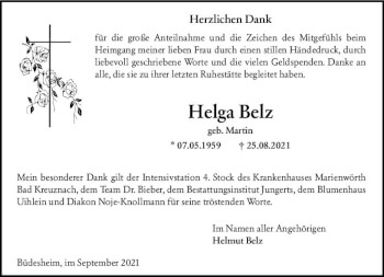 Traueranzeige von Helga Belz von vrm-trauer