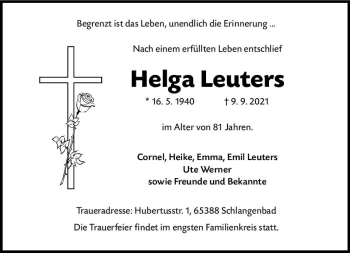 Traueranzeige von Helga Leuters von vrm-trauer